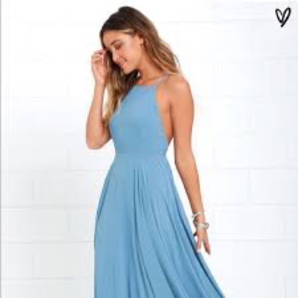 Lulu's Blue Halter Wedding Dress - Picture 2 of 3